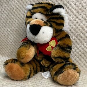 Unbranded Plush Tiger Red Bow Holding Heart Stuffed Animal Toy